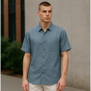 Theory 100% Linen Summer Blue Button Down Shirt Size XL Men's Lightweight‎ #EE1